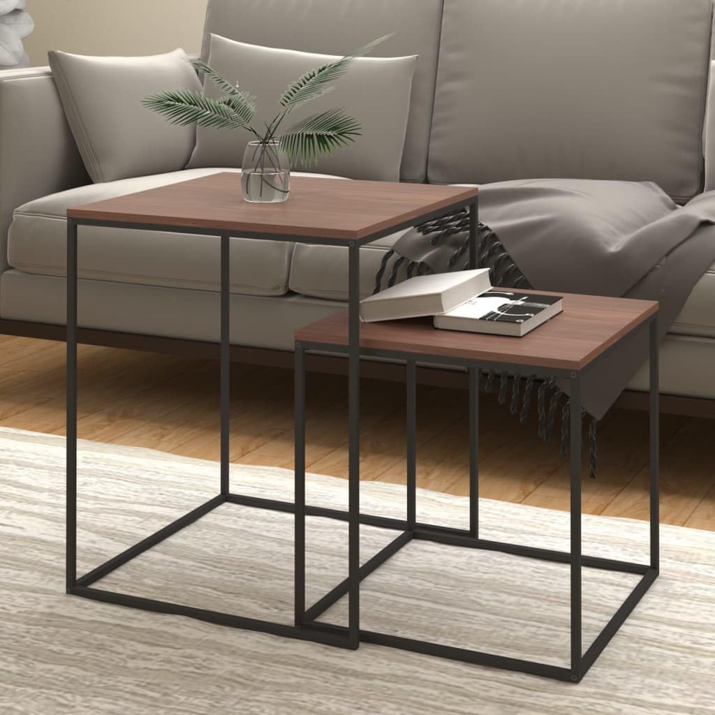 Foto 2 | Juego De Mesa De Café Vidaxl  Madera De Ingeniería Negra Y Metal  X2 - Venta Internacional.