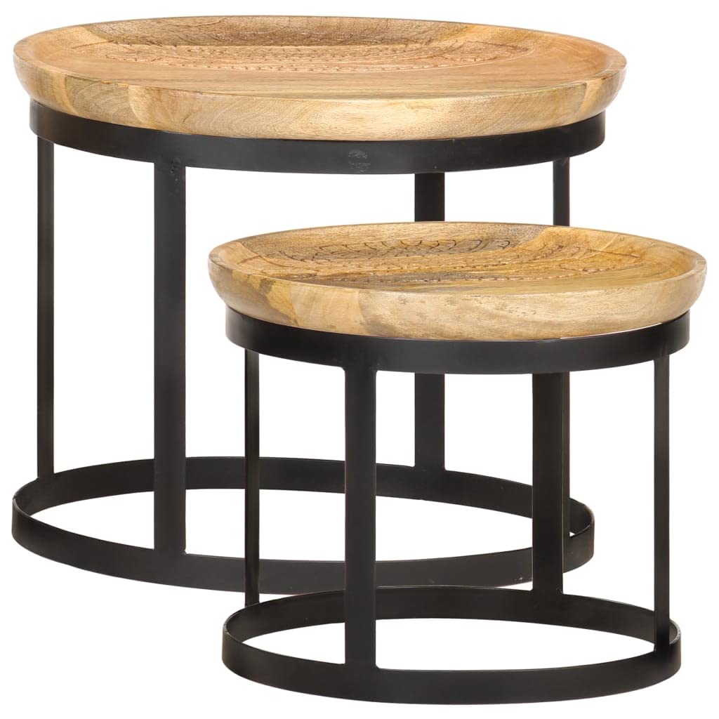 Mesas Auxiliares Redondas Vidaxl  2 Unidades  Madera Maciza De Mango Y Acero - Venta Internacional.