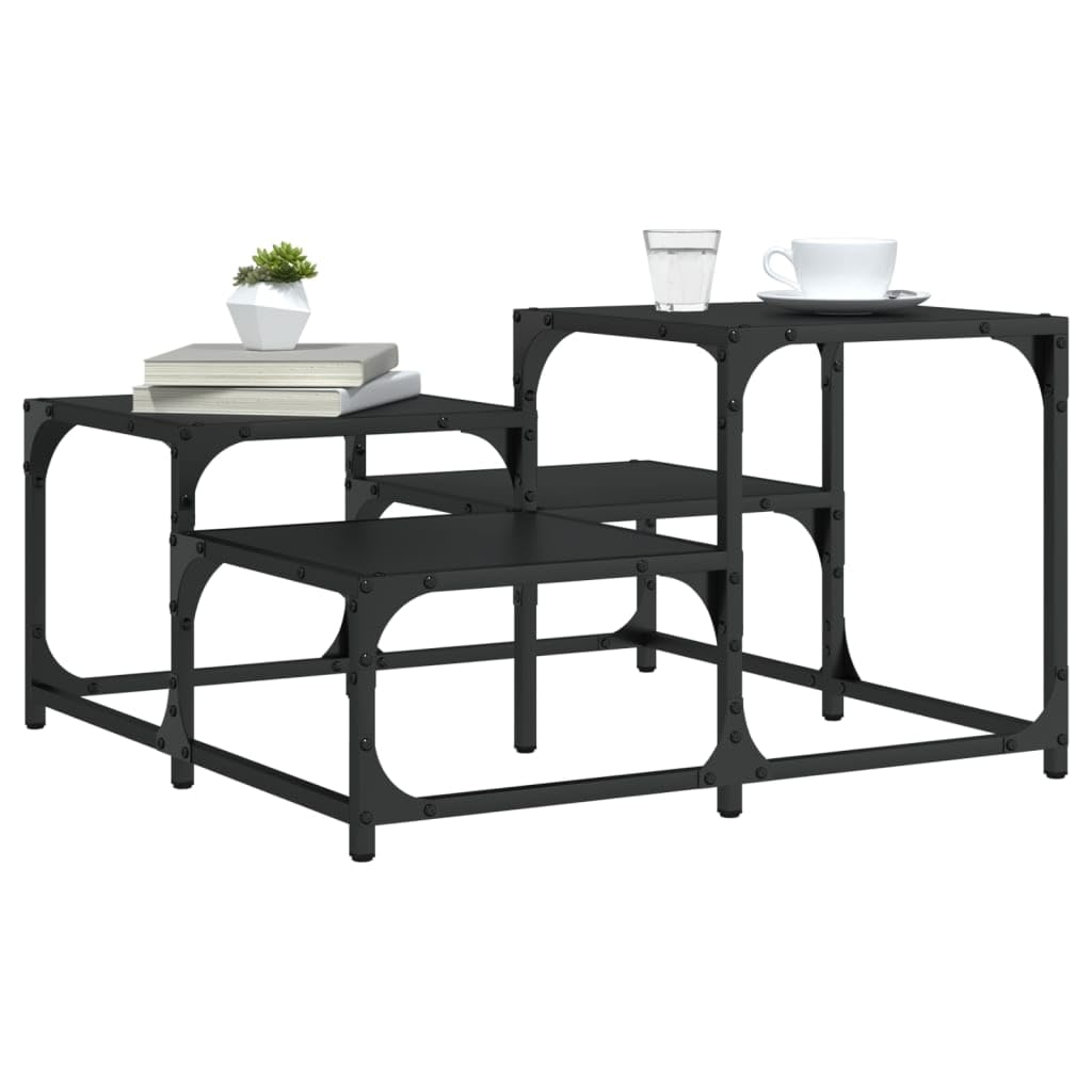Foto 2 | Mesa De Café Vidaxl Cuadrada De Madera De Ingeniería Negra Con Marco De Metal - Venta Internacional.