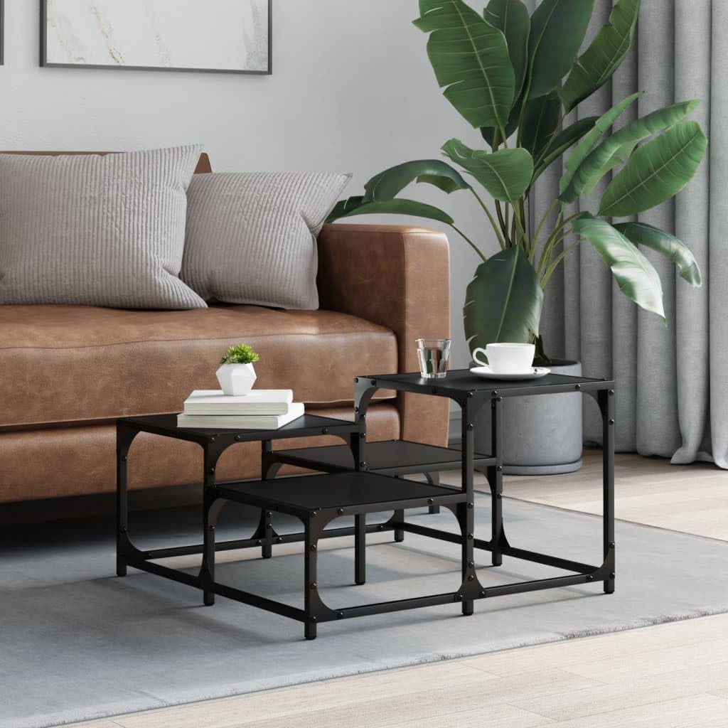 Foto 3 | Mesa De Café Vidaxl Cuadrada De Madera De Ingeniería Negra Con Marco De Metal - Venta Internacional.
