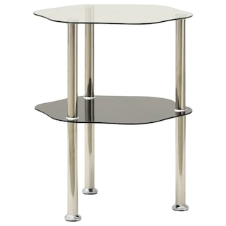 Foto 2 | Mesa Auxiliar Vidaxl De Vidrio Templado Negro Y Transparente De 2 Niveles - Venta Internacional.