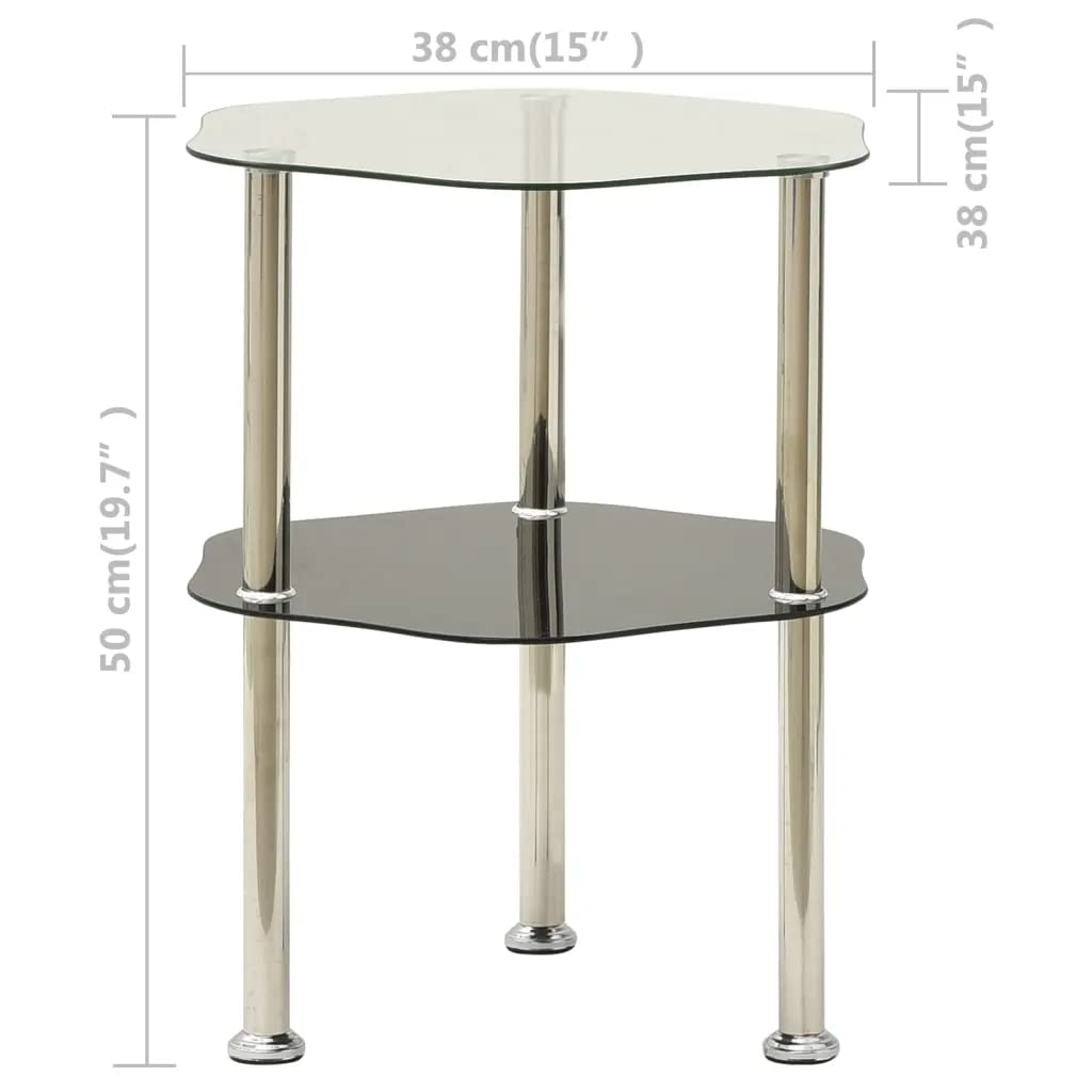 Foto 4 | Mesa Auxiliar Vidaxl De Vidrio Templado Negro Y Transparente De 2 Niveles - Venta Internacional.