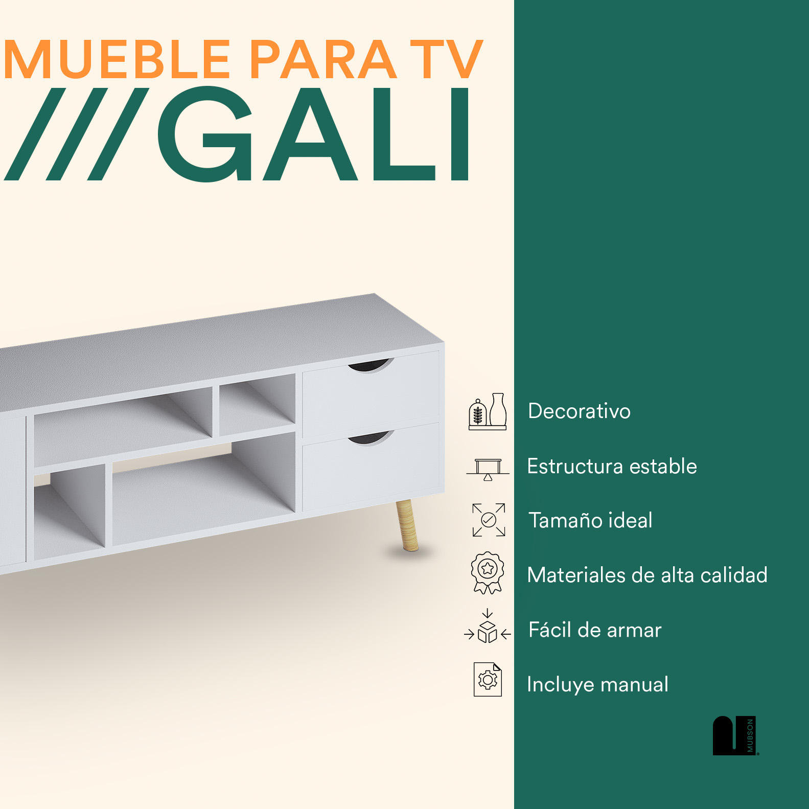 Foto 3 pulgar | Mesa para Tv Mubson Gali color Blanco