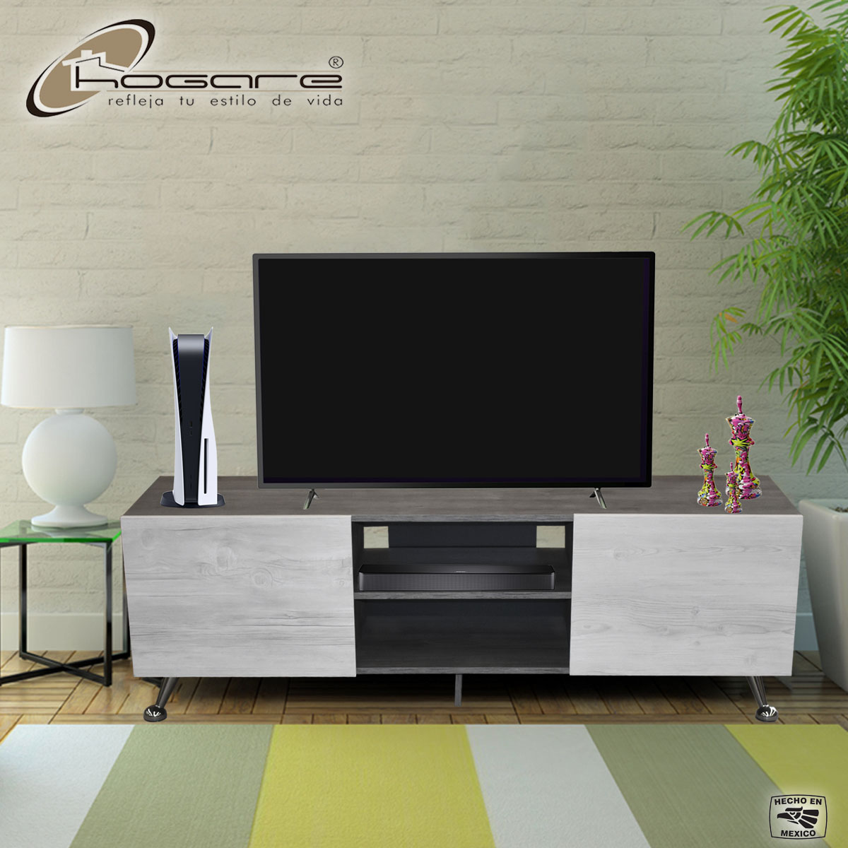 Foto 7 | Mesa Para Tv Italy Hogare color Gris con Blanco