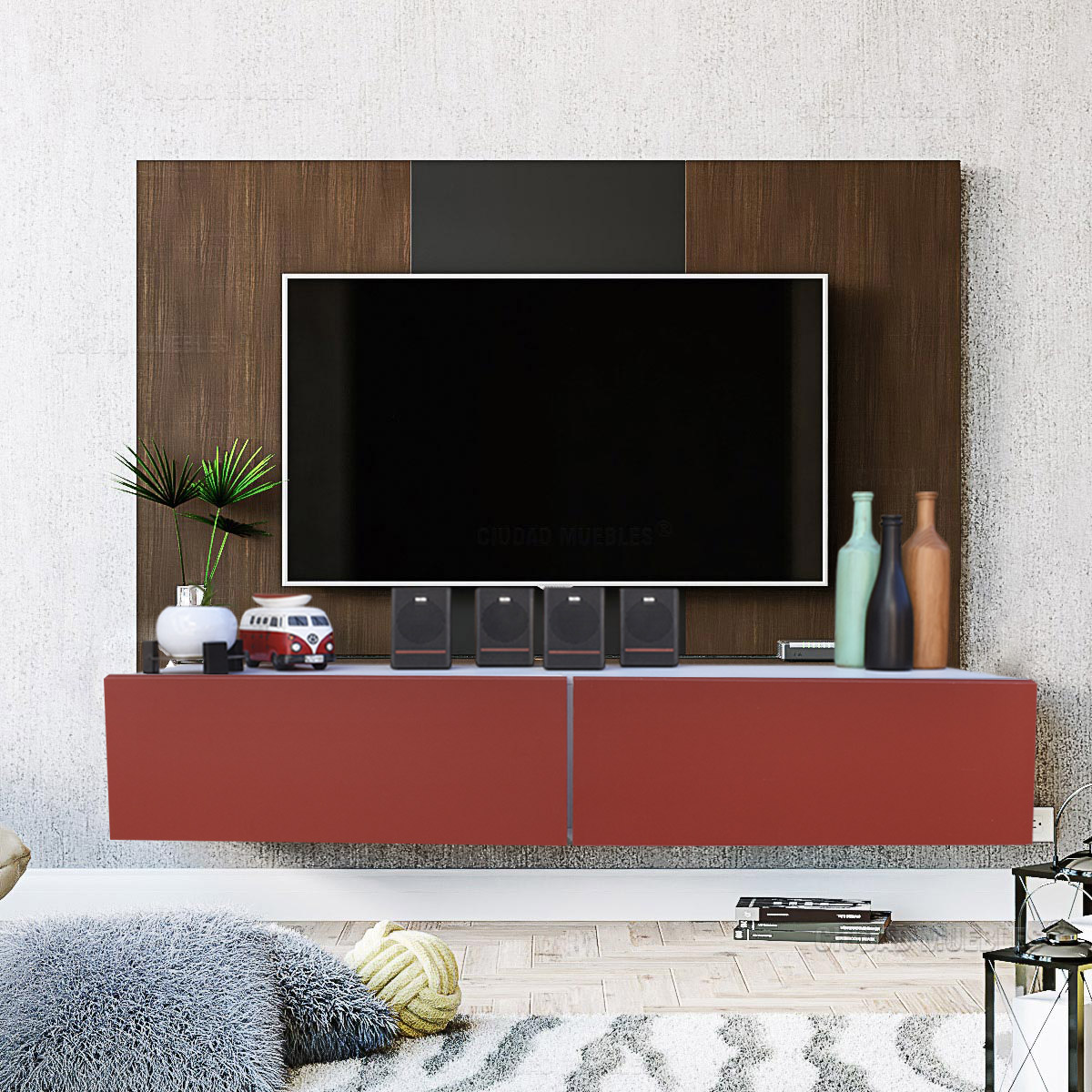 Foto 2 | Mueble Flotante para TV Hogare 2 Puertas Moderno 120 cm Rojo