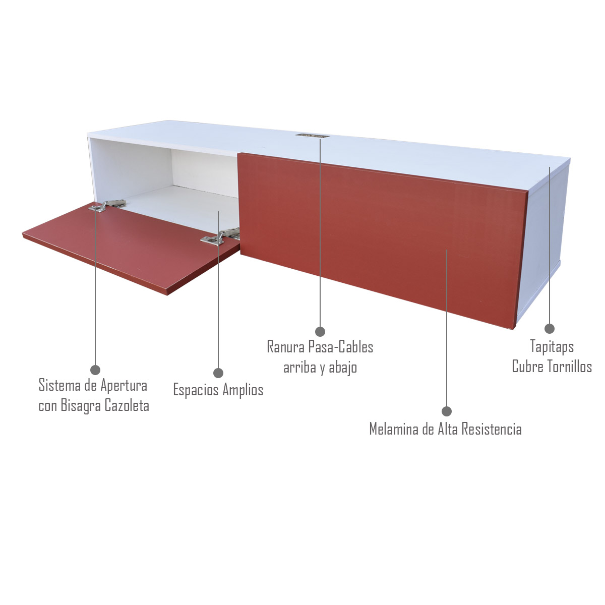 Foto 4 pulgar | Mueble Flotante para TV Hogare 2 Puertas Moderno 120 cm Rojo