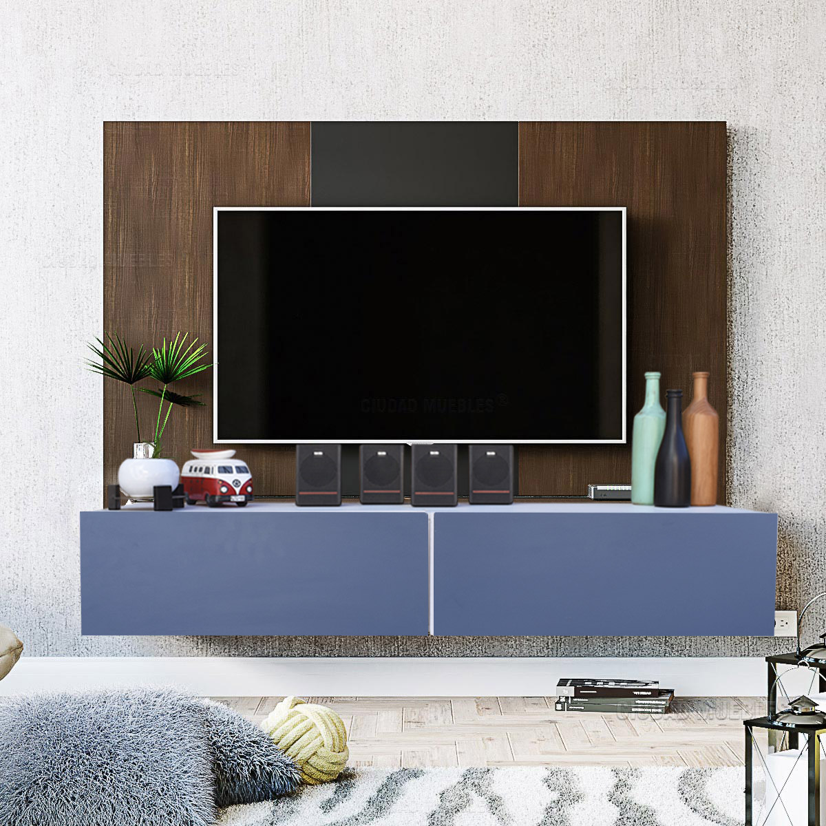 Foto 2 | Mueble Flotante para TV Hogare 2 Puertas Moderno 120 cm Azul