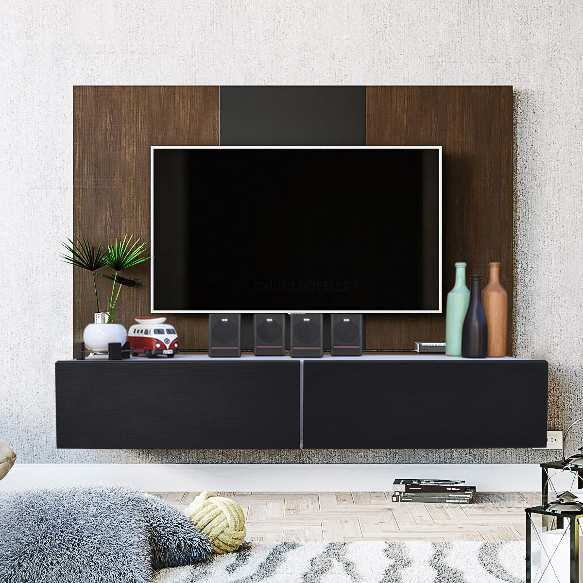 Foto 2 | Mueble Flotante para TV Hogare 2 Puertas Moderno 120 cm Negro