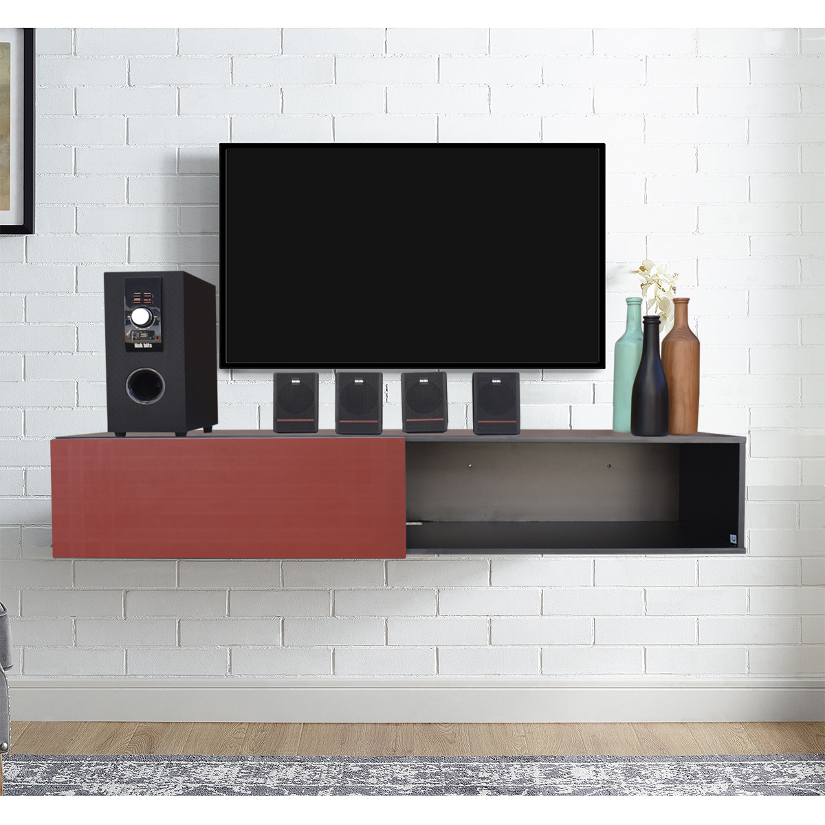 Foto 2 | Mueble Flotante para TV Hogare color Rojo