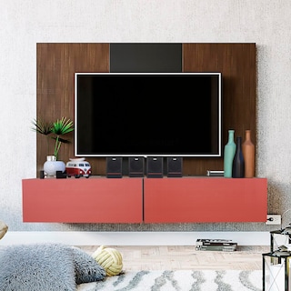 Foto 2 | Mueble Flotante 2 Puertas para Tv Hogare Moderno 120 Cm color Negro con Rojo