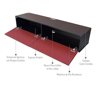 Foto 3 | Mueble Flotante 2 Puertas para Tv Hogare Moderno 120 Cm color Negro con Rojo