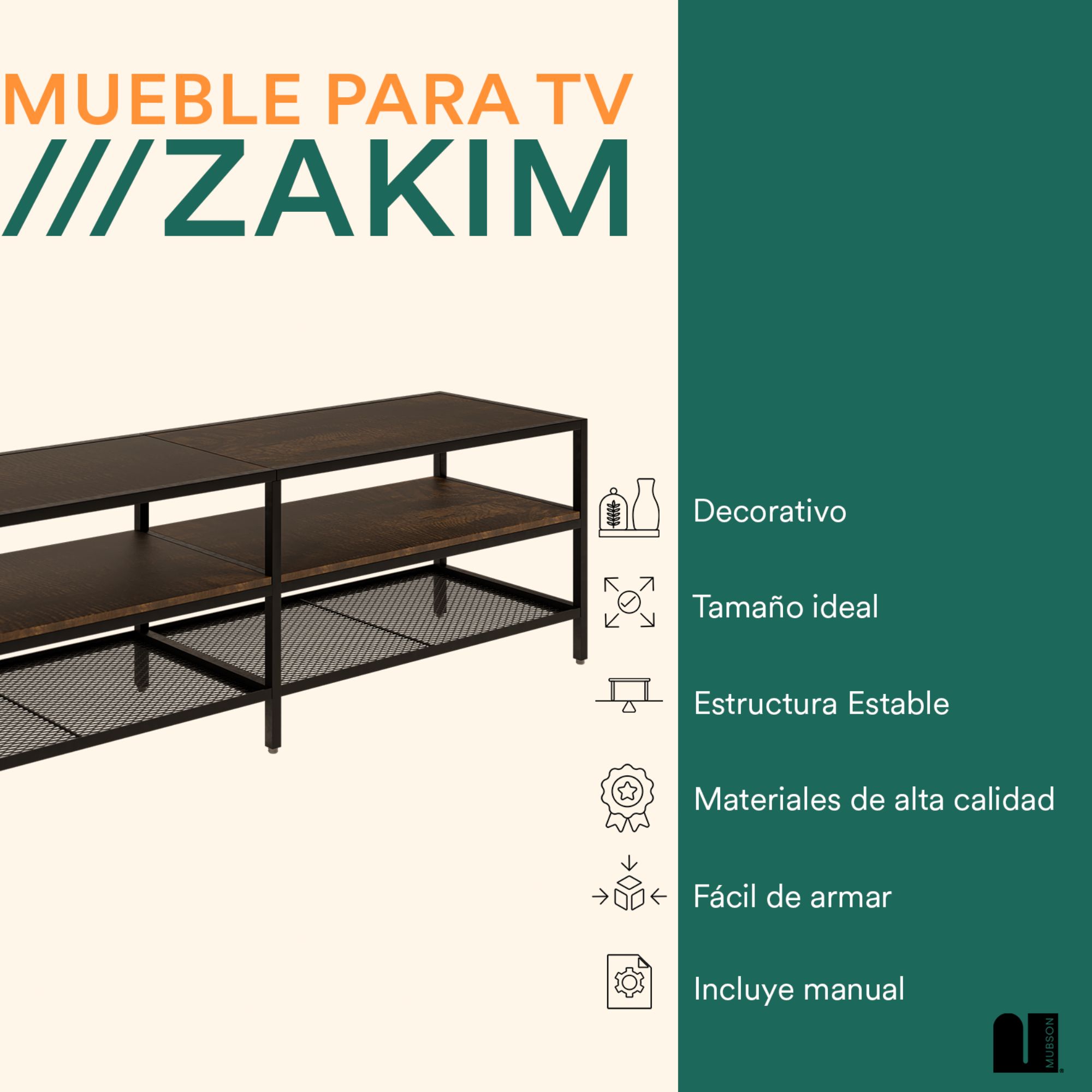 Foto 3 pulgar | Mueble para TV Mubson Zakim color Marrón Centro de Entretenimiento