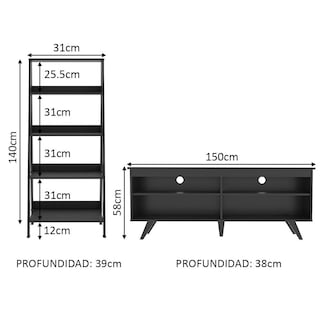 Foto 3 | Mueble para TV Hasta 65'' + Estante Madesa MDES0200278N color Negro