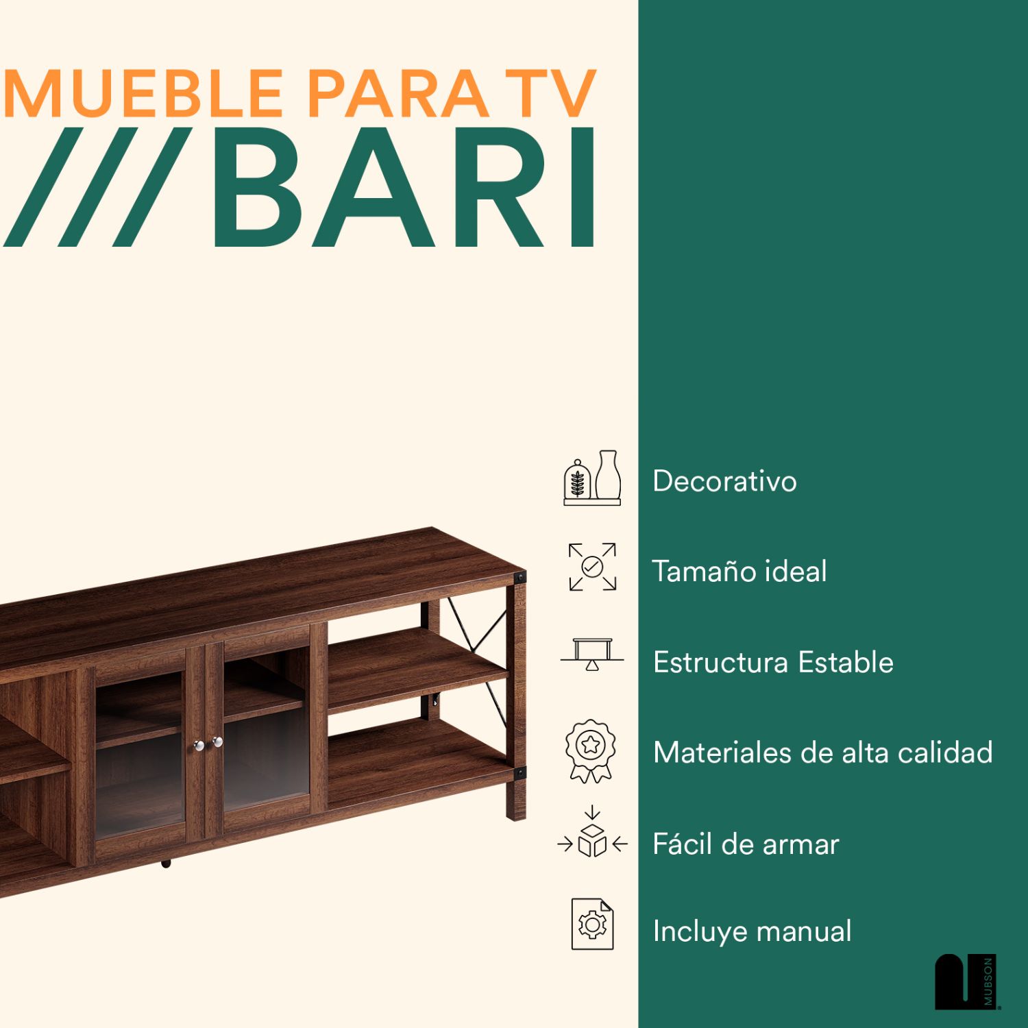 Foto 3 pulgar | Mueble para TV Mubson Bari Marrón