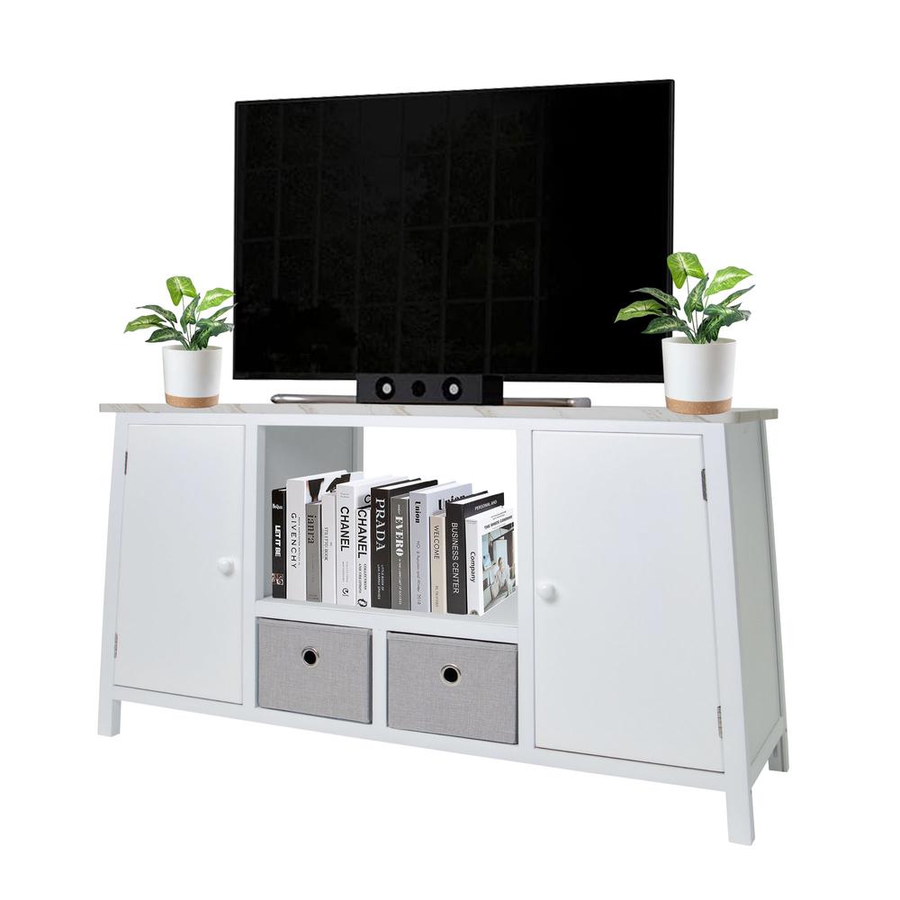 Mueble para TV Big Room Blanco de Madera Cómoda Cajonera Tela Repisas