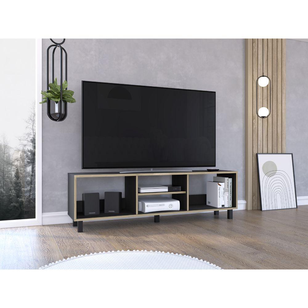 Mesa Para Tv Tunez, Capacidad Para Tv Hasta 70'', Color Wengue Y Café Claro