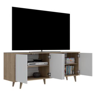 Foto 3 | Mesa Para Tv Burdeos, Blanco Vainilla Y Beige, 4 Puertas Batientes