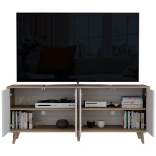 Foto 4 | Mesa Para Tv Burdeos, Blanco Vainilla Y Beige, 4 Puertas Batientes