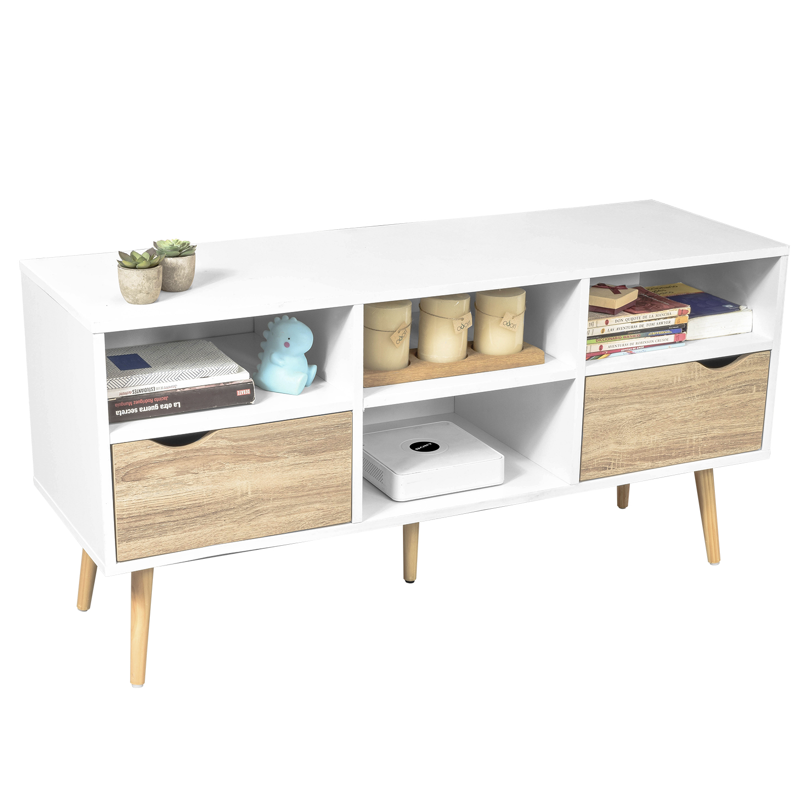 Mueble de Tv Nórdico Top Living Bolonia Blanco y Marrón