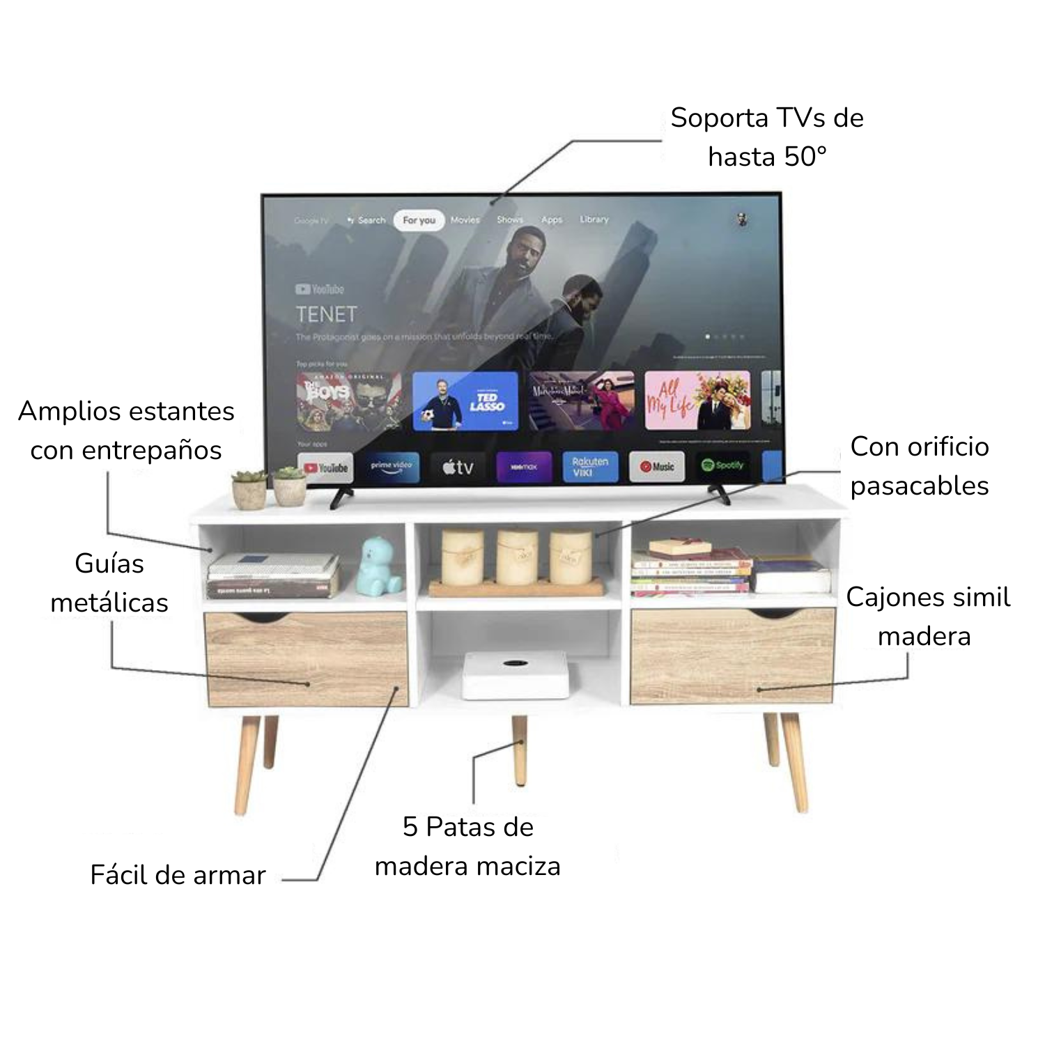 Foto 4 | Mueble de Tv Nórdico Top Living Bolonia Blanco y Marrón