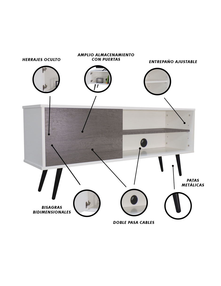 Foto 7 pulgar | Mueble para Tv Salvatore Credenza Vintage con Pasacables