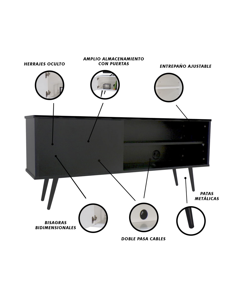 Foto 7 pulgar | Mueble para Tv Salvatore Credenza Vintage con Pasacables