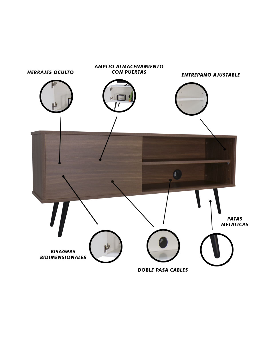 Foto 7 pulgar | Mueble para Tv Salvatore Credenza Vintage con Pasacables