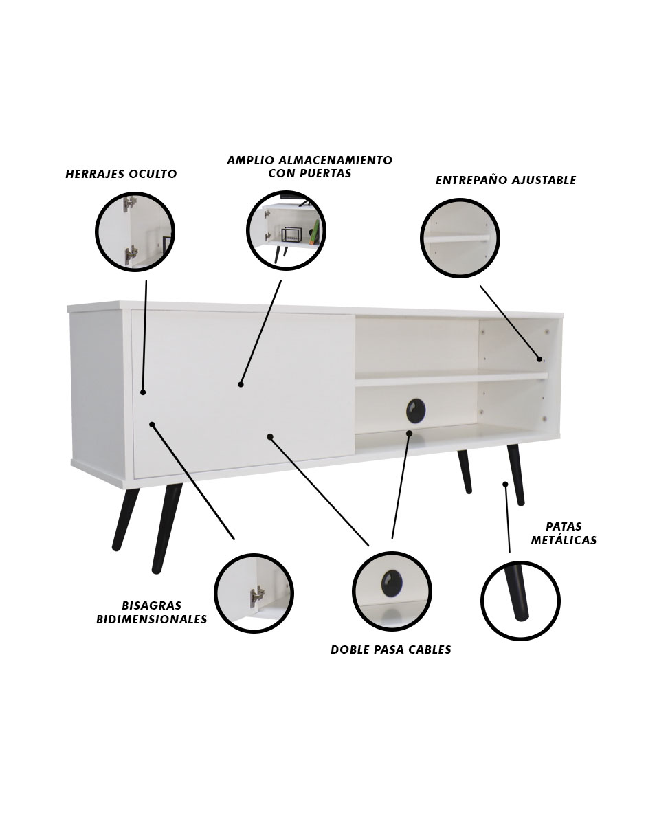 Foto 7 pulgar | Mueble para Tv Salvatore Credenza Vintage con Pasacables