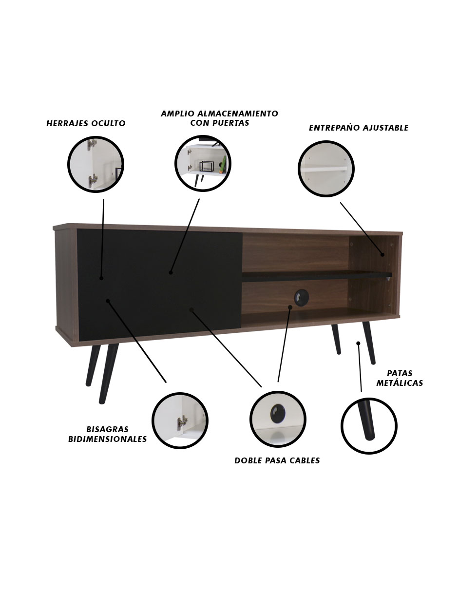 Foto 7 pulgar | Mueble para Tv Salvatore Credenza Vintage con Pasacables