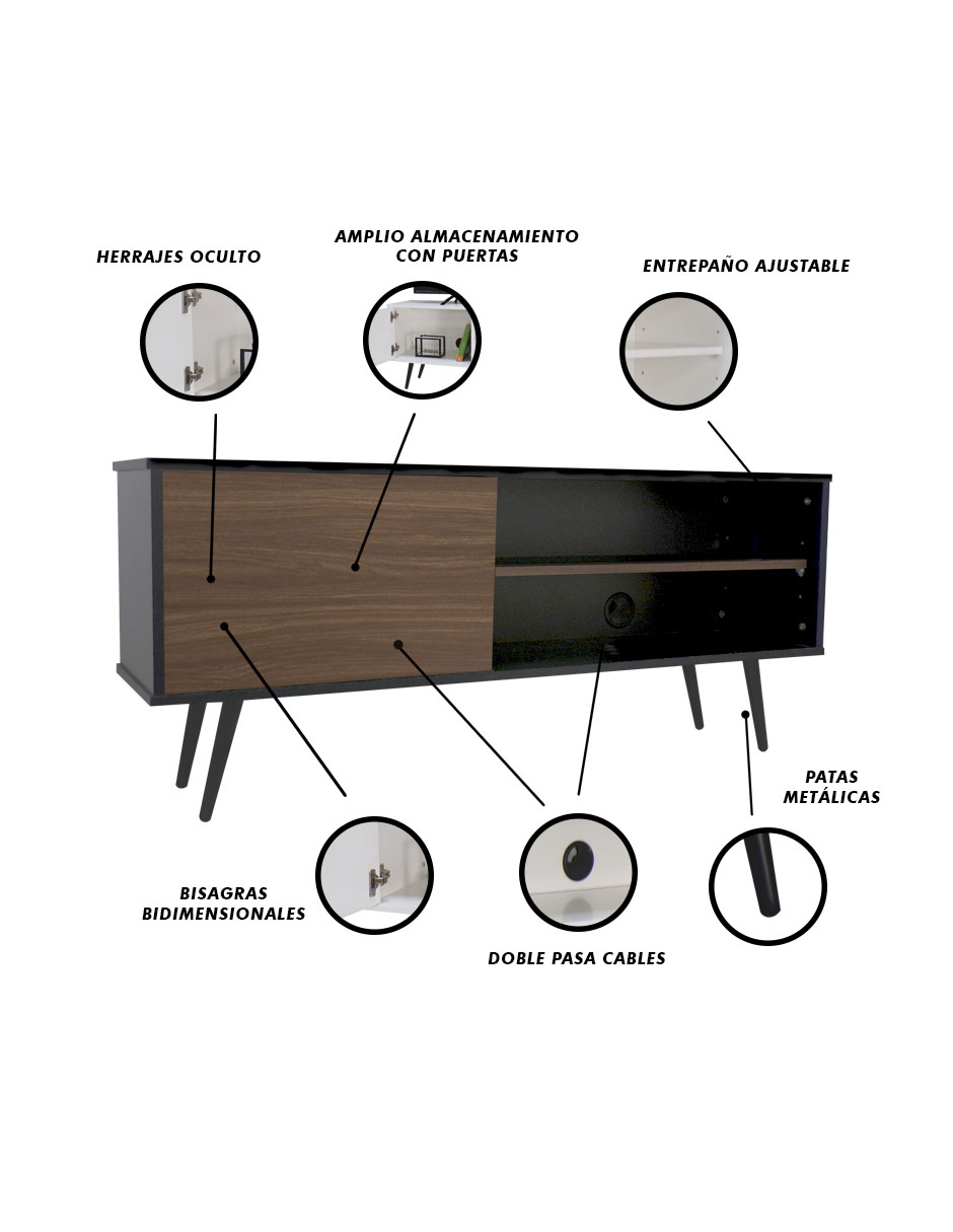 Foto 7 pulgar | Mueble para Tv Salvatore Credenza Vintage con Pasacables