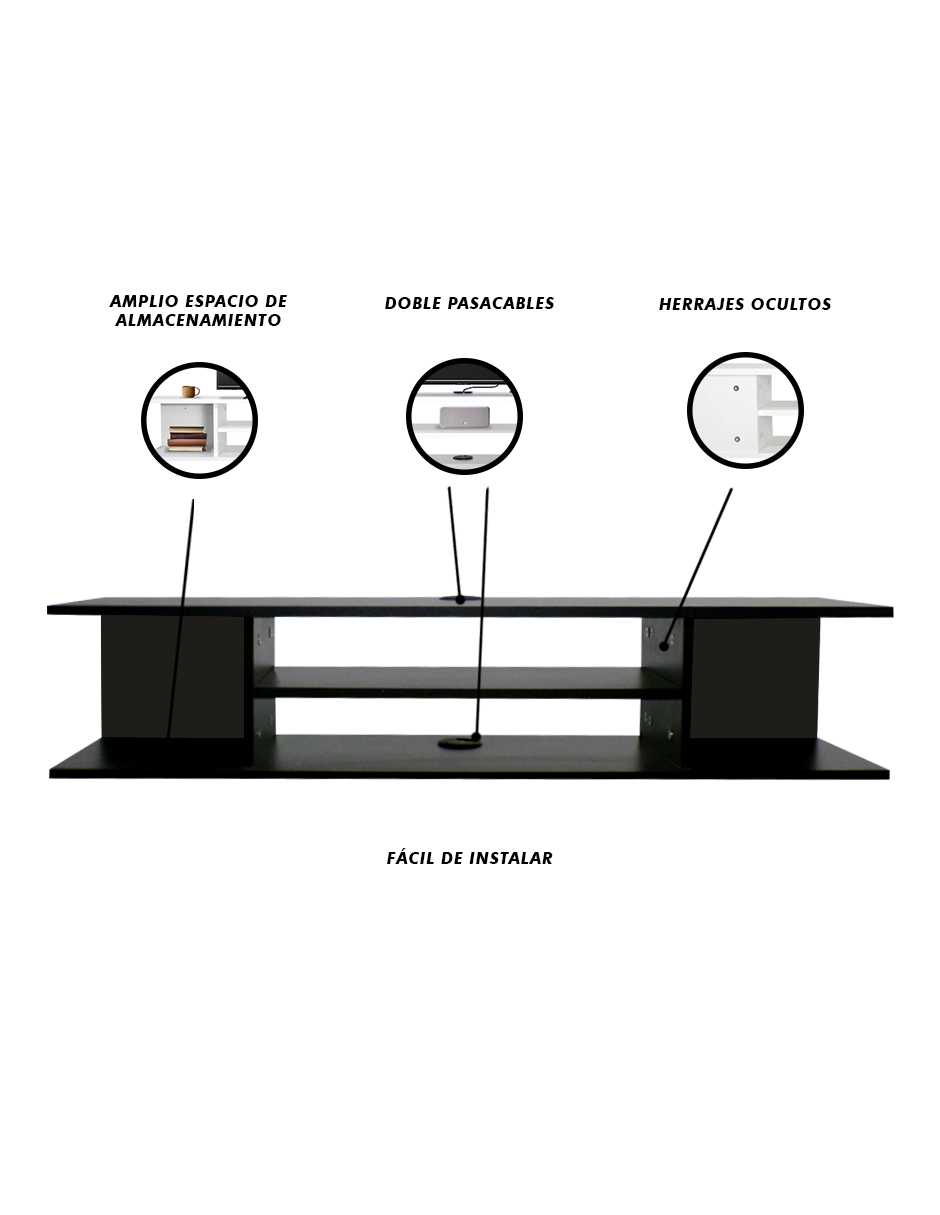 Foto 7 pulgar | Repisa Flotante para TV Amplio Almacenamiento Negra