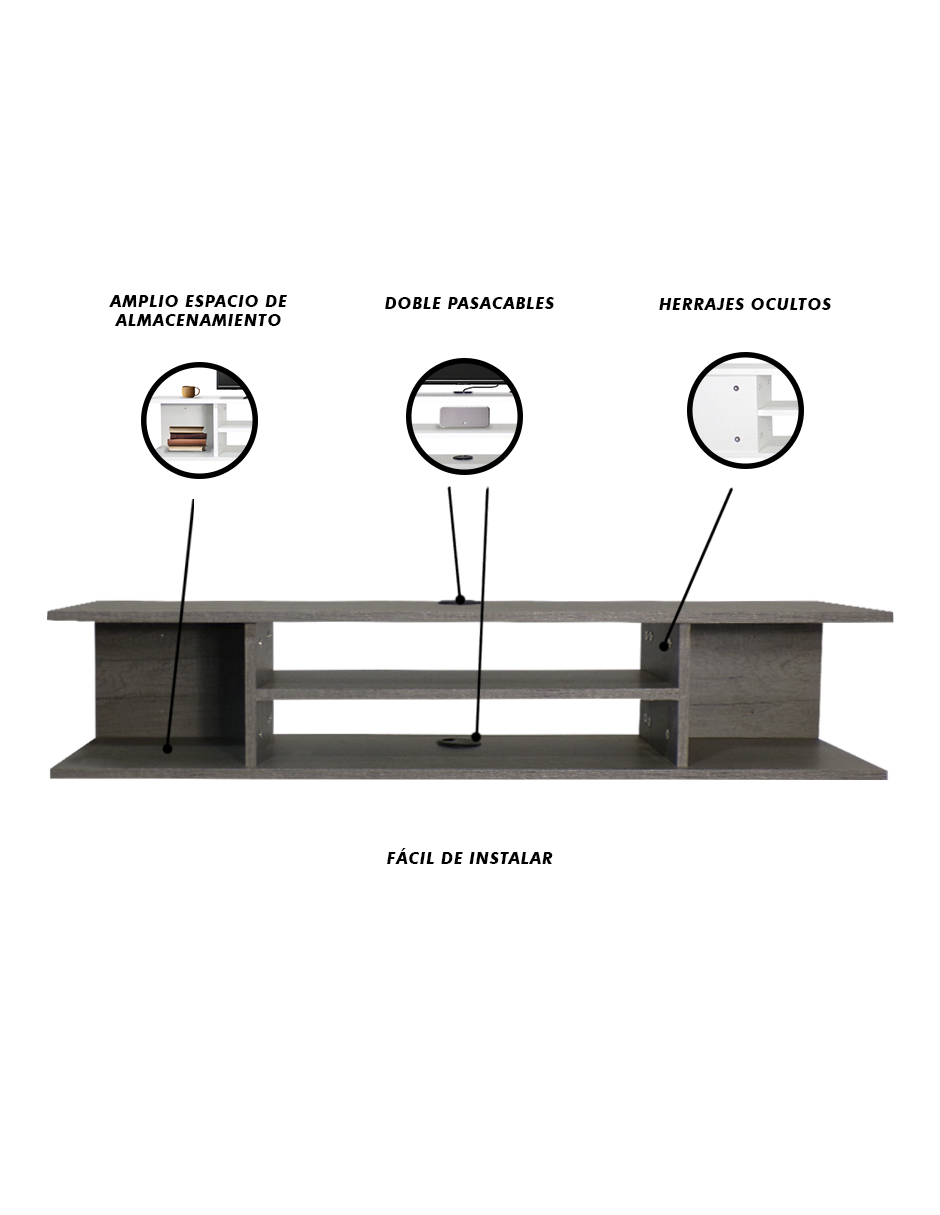 Foto 6 | Repisa flotante para TV con Amplio Almacenamiento Gris