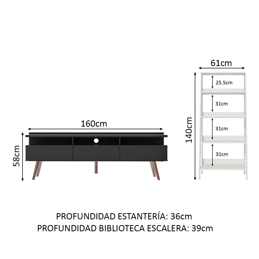 Foto 6 pulgar | Madesa Mueble Para Tv Hasta 65 Pulgadas Y Escalera Librería Londres Negro/blanco