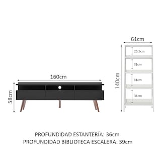 Foto 5 | Madesa Mueble Para Tv Hasta 65 Pulgadas Y Escalera Librería Londres Negro/blanco