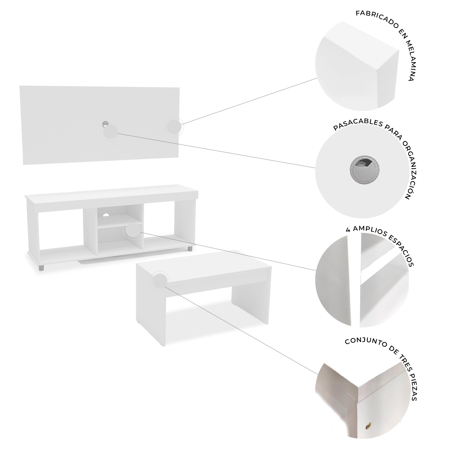 Foto 6 | Set Mesa de Centro y Mesa Tv Mundo In Blanco