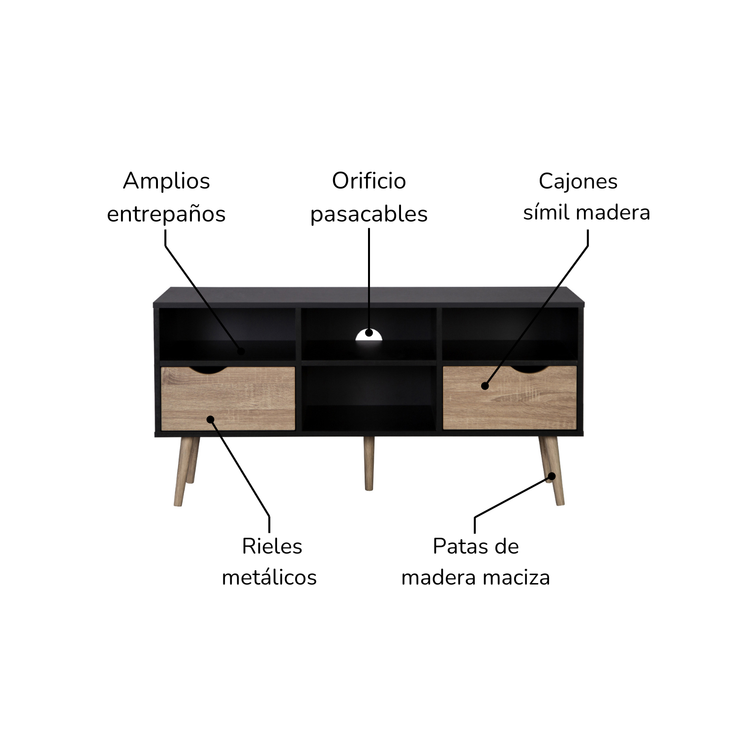 Foto 6 pulgar | Mueble De Tv Top Living Bolonia Black Nórdico Negro