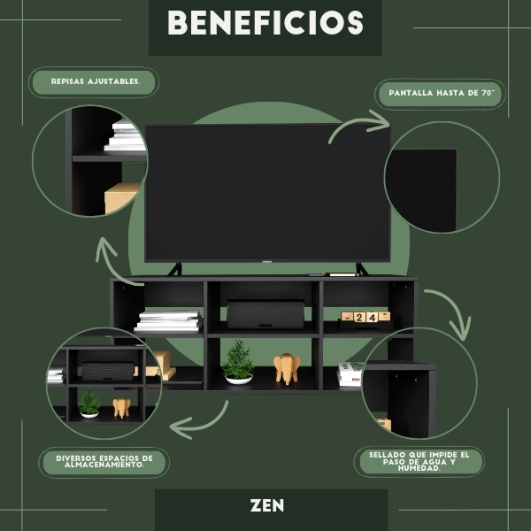 Foto 6 pulgar | Mueble de Tv Zen Moru Negro