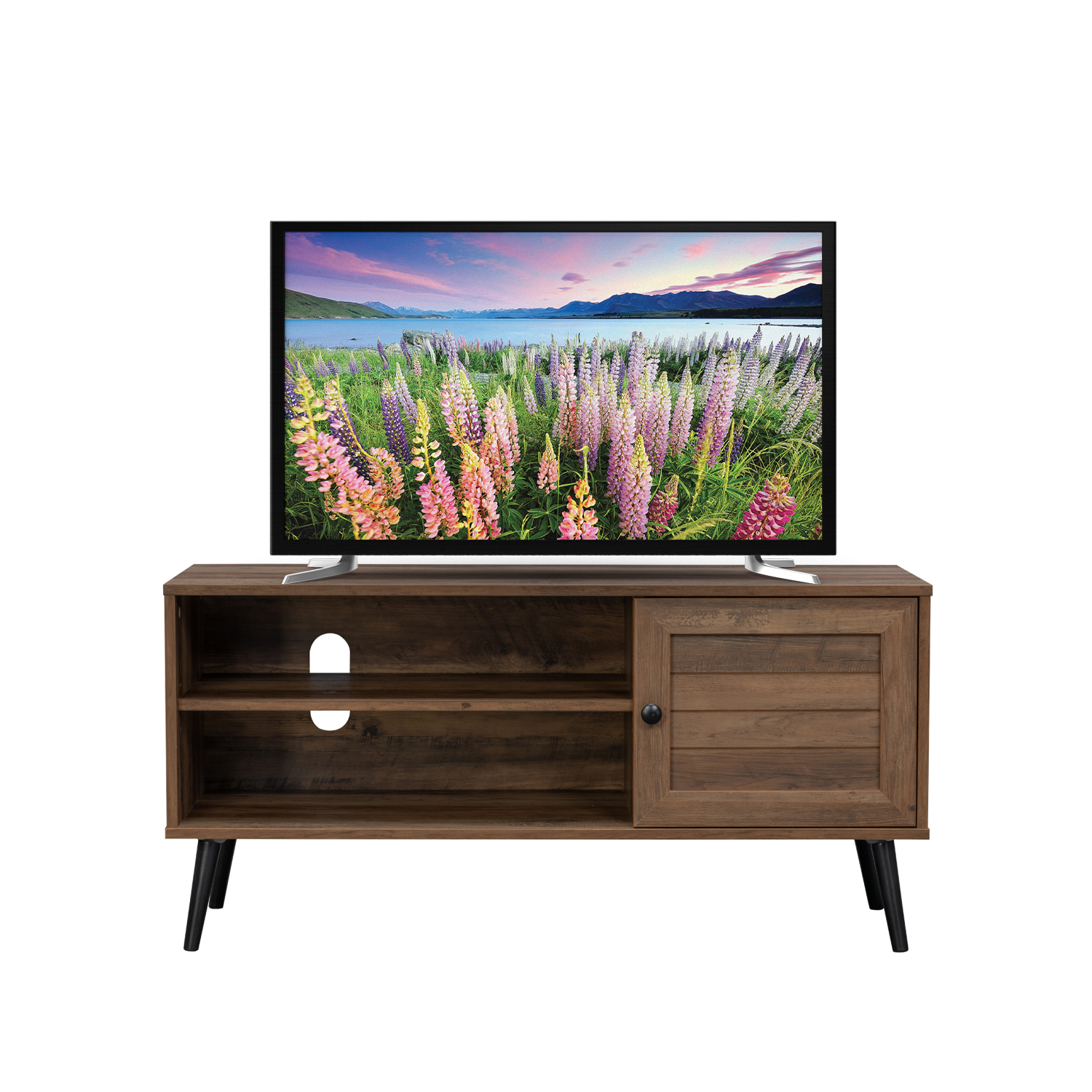 Mueble De Tv Top Living Tucca-m Con Estantes Y Puerta Café Oscuro