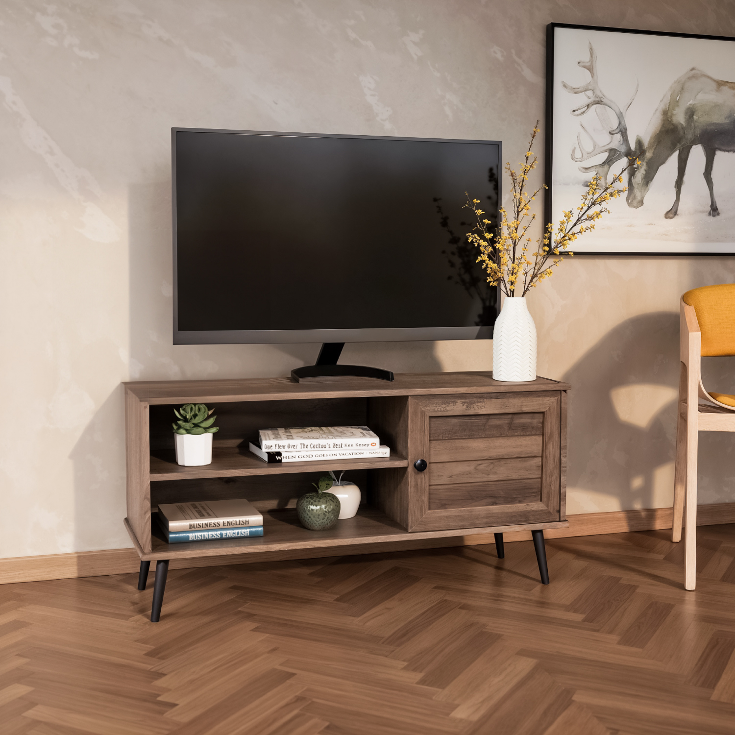 Foto 6 pulgar | Mueble De Tv Top Living Tucca-m Con Estantes Y Puerta Café Oscuro