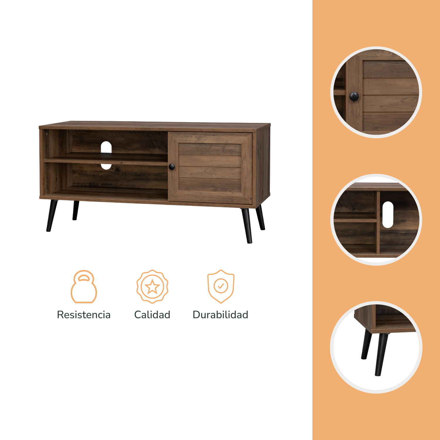 Foto 7 pulgar | Mueble De Tv Top Living Tucca-m Con Estantes Y Puerta Café Oscuro