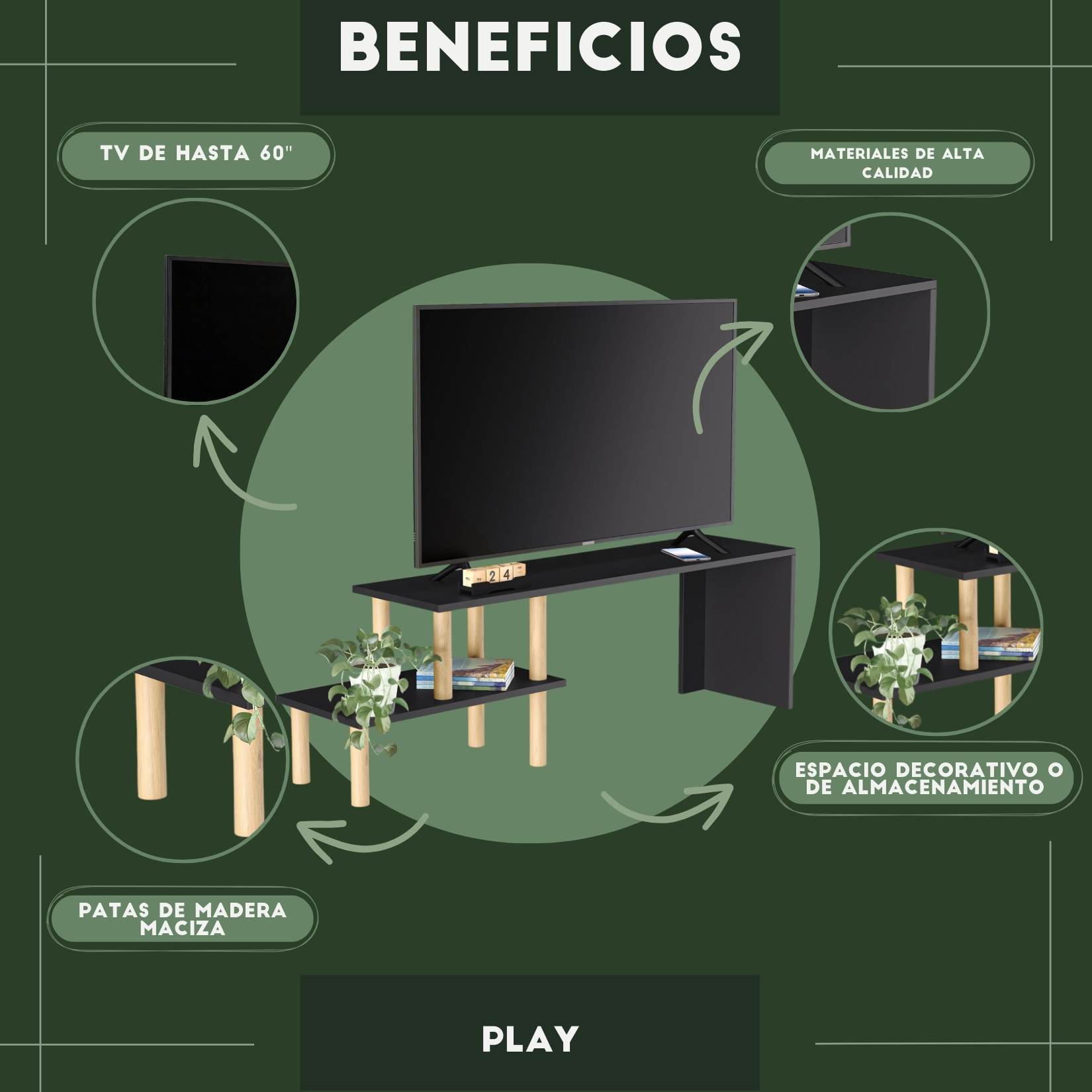 Foto 6 pulgar | Mueble de Tv Moru Play Negro