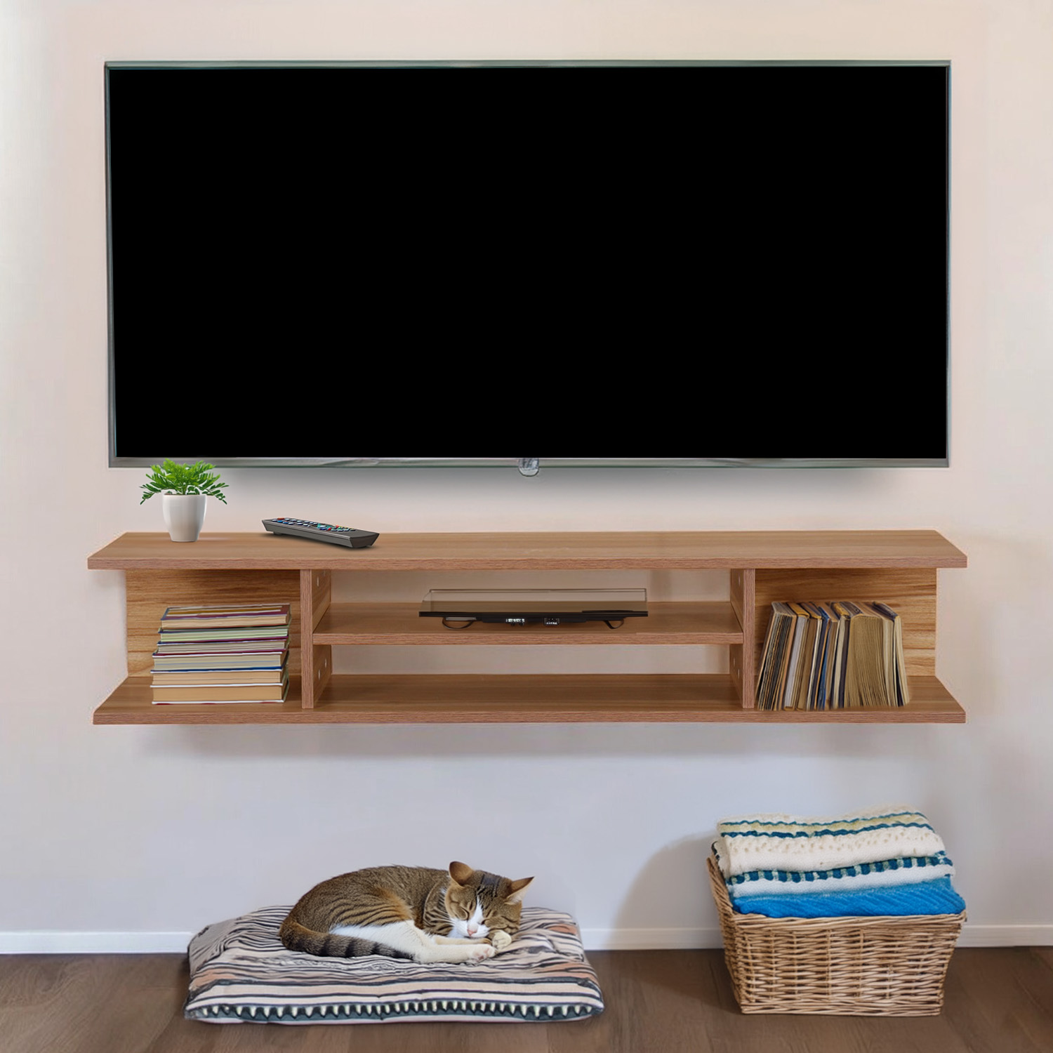 Foto 5 pulgar | Mueble para TV Ilios Innova TVFlot/Maple con Repisa Flotante