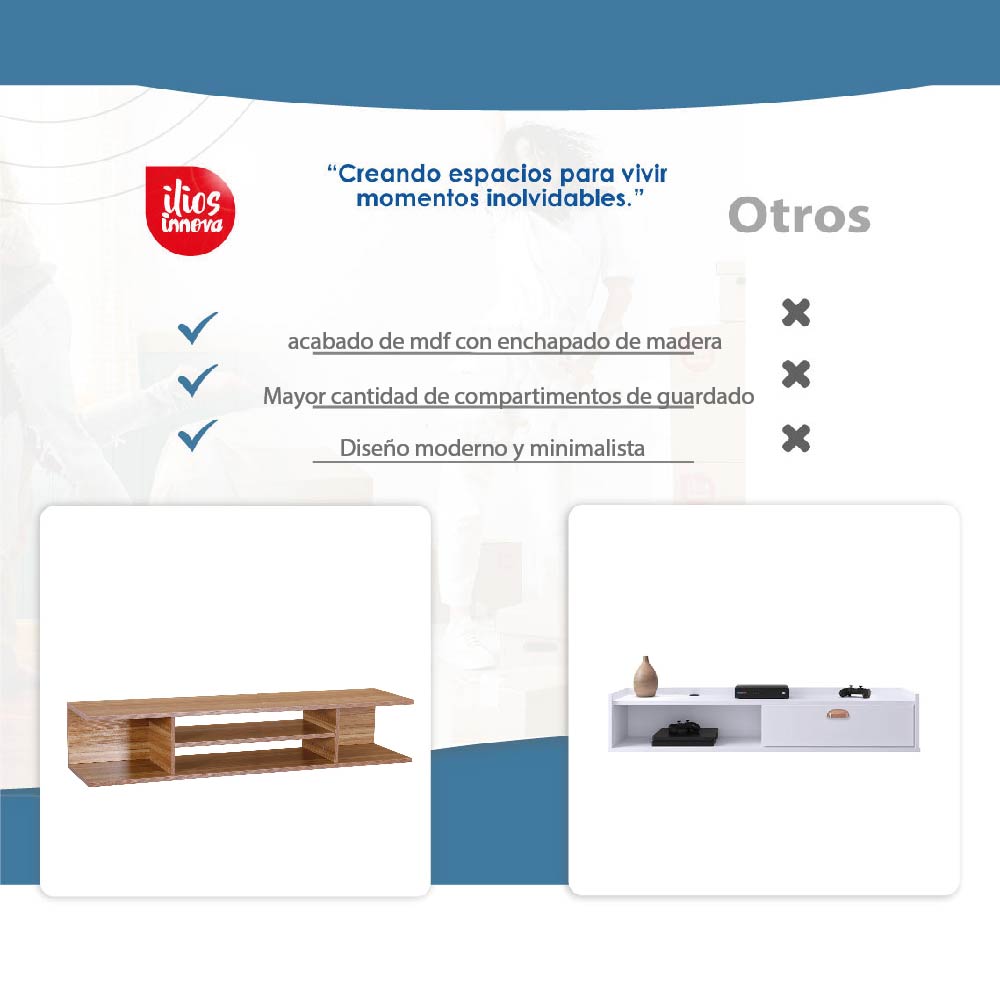 Foto 8 pulgar | Mueble para TV Ilios Innova TVFlot/Maple con Repisa Flotante