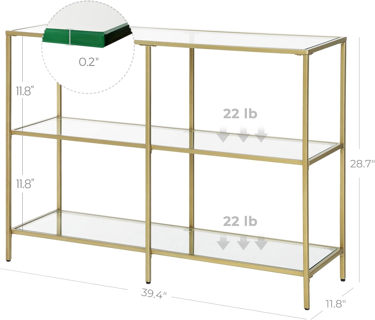 Foto 5 pulgar | Mesa De Sofá Vasagle De 130 X 35 X 77 Cm Con Almacenamiento De 3 Niveles Y Cristal Sh