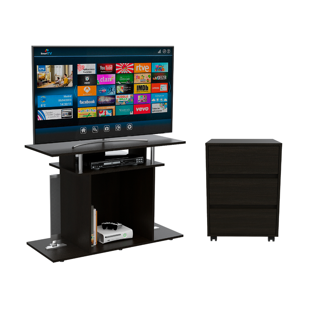 Mesa para Tv con Archivador Negro 2 Piezas