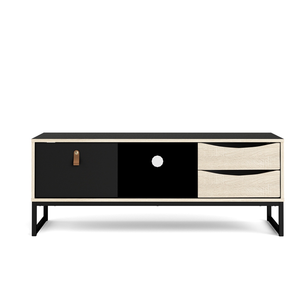 Mueble Para Tv Alterego Color Negro Y Roble Con 2 Cajones