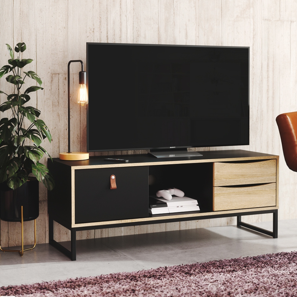 Foto 6 | Mueble Para Tv Alterego Color Negro Y Roble Con 2 Cajones