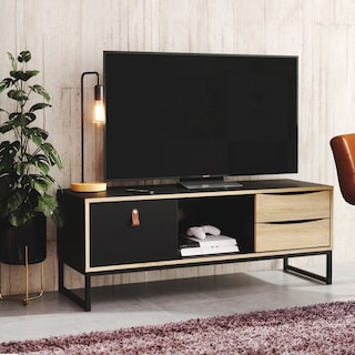 Foto 6 | Mueble Para Tv Alterego Color Negro Y Roble Con 2 Cajones