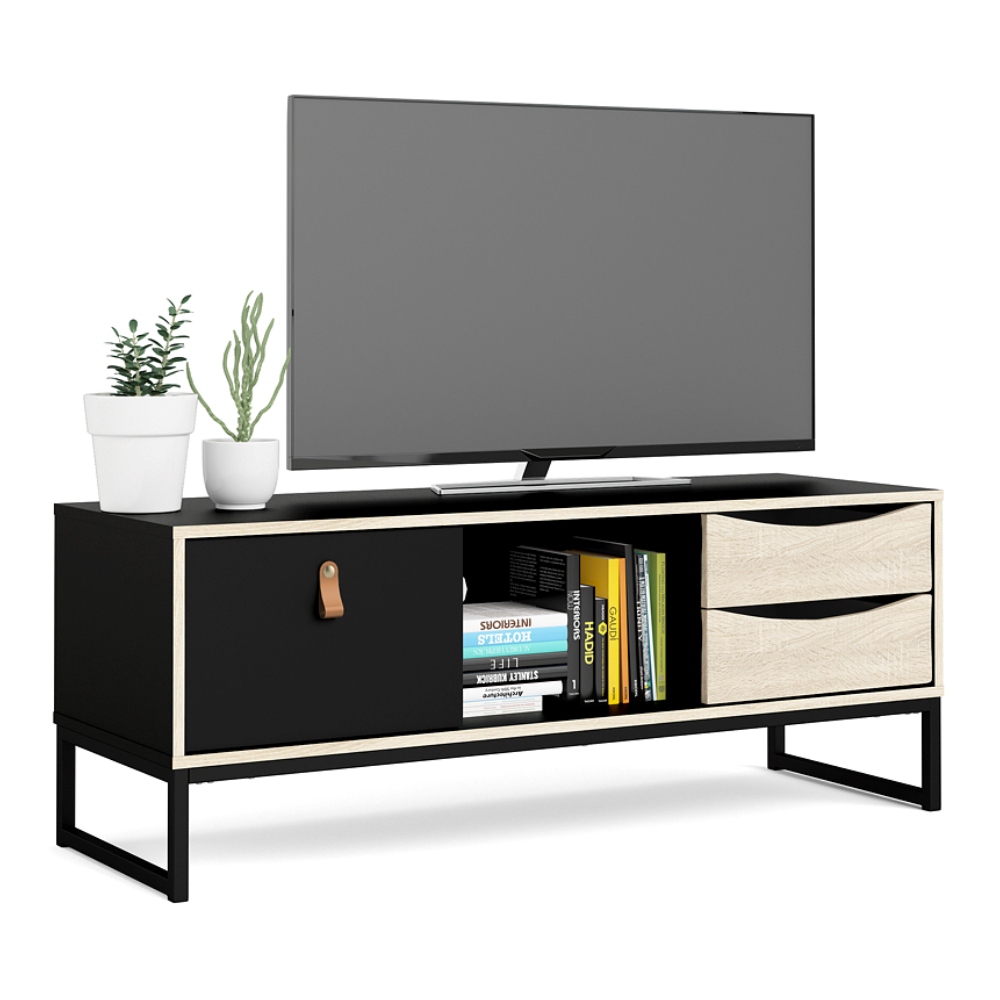 Foto 8 pulgar | Mueble Para Tv Alterego Color Negro Y Roble Con 2 Cajones