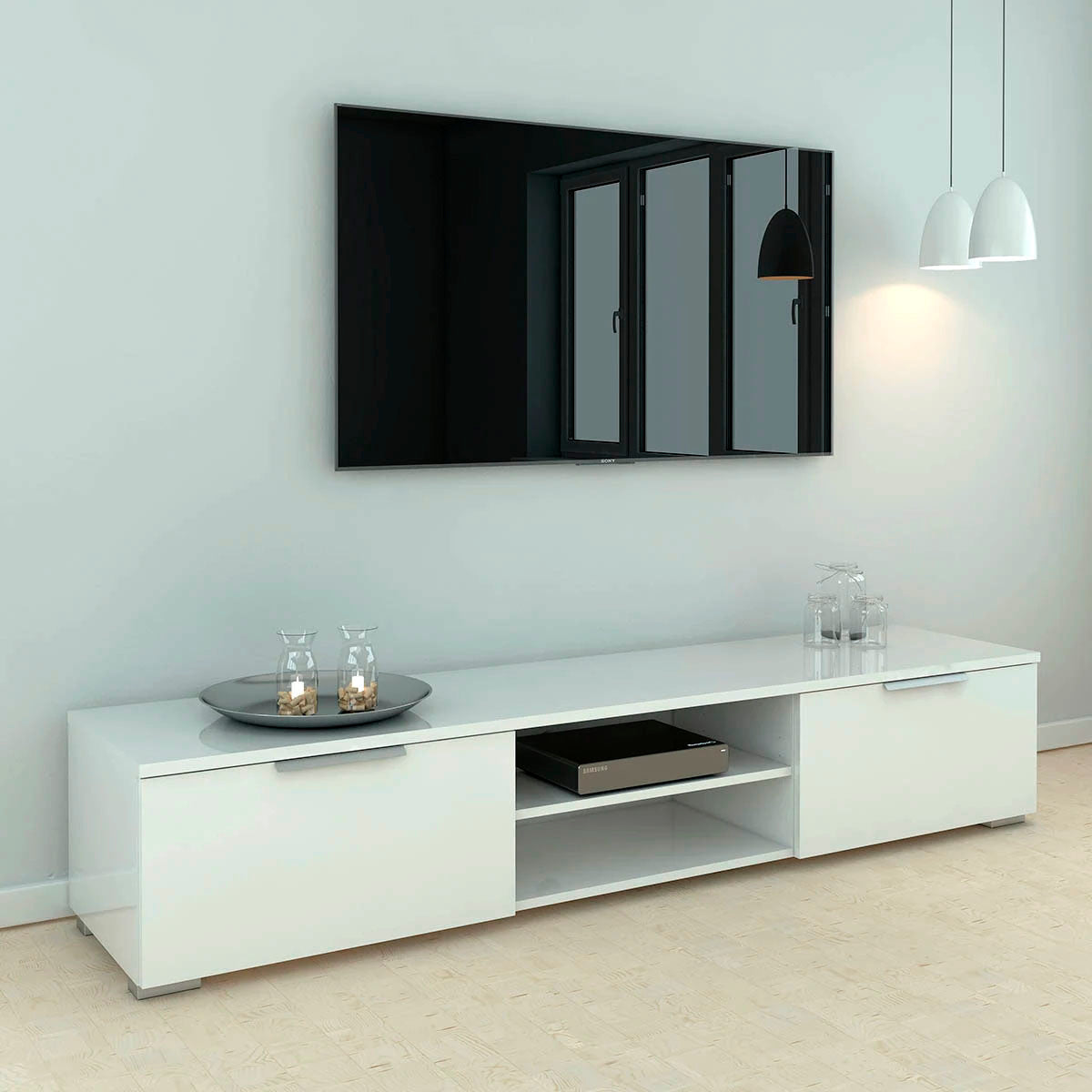 Foto 7 | Mueble Para Tv Blanco Brillante Con 2 Puertas Y 1 Entrepaño Para Almacenamiento 173 Cm (ancho) *40 Cm (profundo)